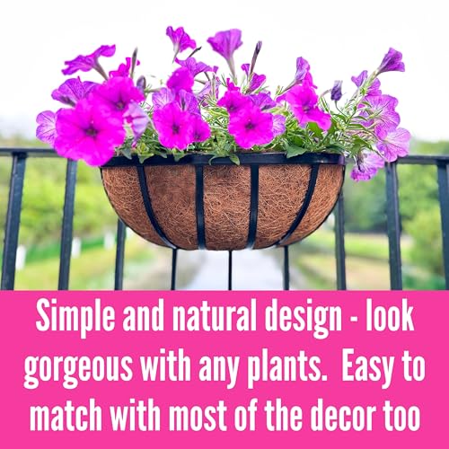 LaLaGreen Deck Railing Planter Boxes (16 Inch, 4 Pack) Black Metal Rectangular Hanging Planters with Coco Liner, Adjustable Flower Planter Box Brackets for Plants Fence Balcony Patio Porch Over Rail - size: 16" (41cm) x 4 pack