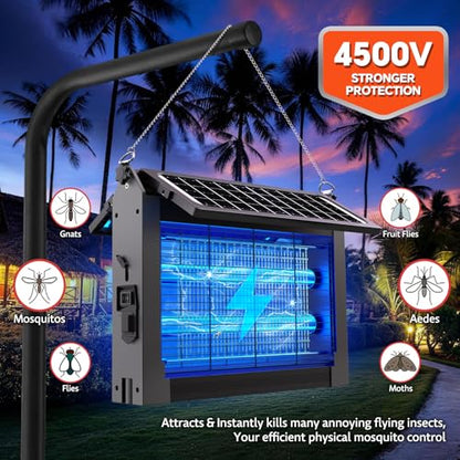 Solar Bug Zapper Outdoor Dual Solar Panel, 4500V Mosquito Zapper Waterproof - color: Gray