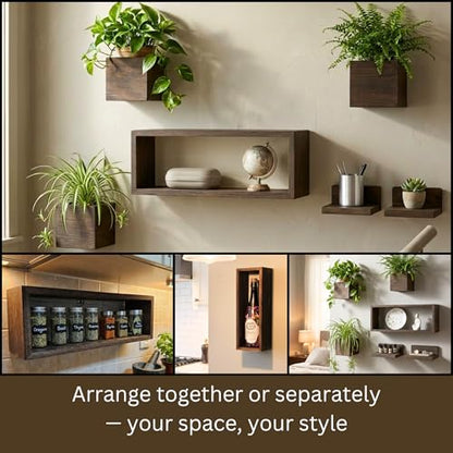 LaLaGreen Wood Planter Box for Indoor Plants (6 Pack) Hanging Wall Planters - size: 6-pc Set B