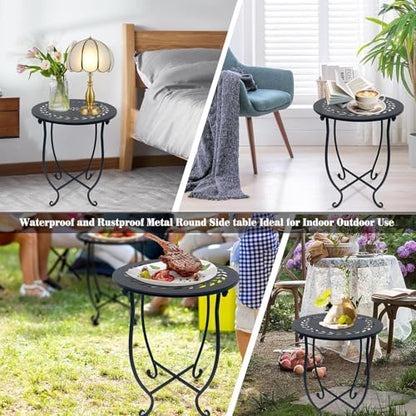 Round Side Table, 2 Pack Weather Resistant Indoor Outdoor Small Side Table - color: Black