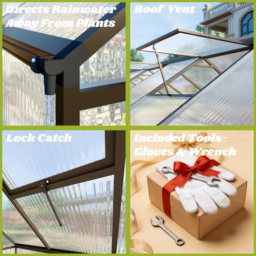 8x12 FT Outdoor Greenhouse with Roof Vent, Dark Gray - color: Dark Gray, size: 8×12FT