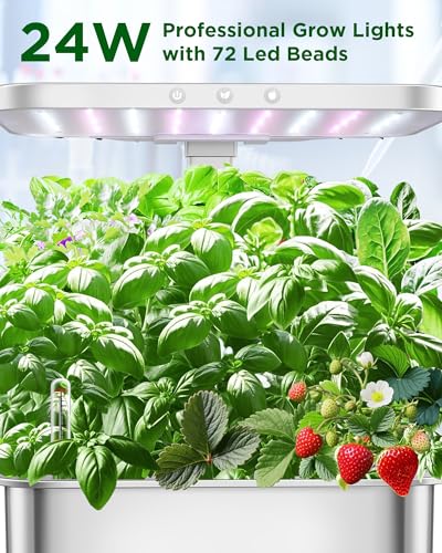 Stainless Steel Hydroponics Growing System Kits, Controlled Smart Indoor Garden with LED Grow Light Full Spectrum, 15 Pods Plant Germination Kit, with Quiet Pump,for Vegetables Herbs,Gardening Gifts