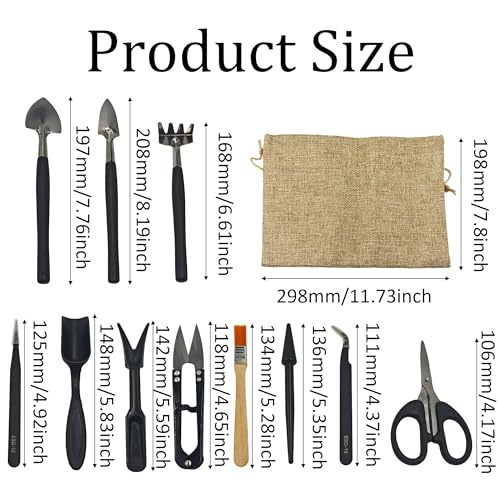 13Pcs Succulent Tools Set Mini Garden Tools Kit for Indoor Bonsai Cactus Care with Pruning Shears Scissors Transplanting Tools for Houseplant