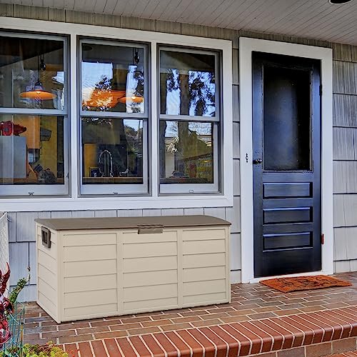 VINGLI 75 Gallon Weatherproof Outdoor Storage Box, Brown - color: Brown