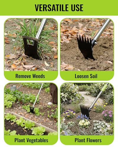 WORKPRO Weed Puller Tool with Long Handle, 2-in-1 Garden Hoe & Weed Rake