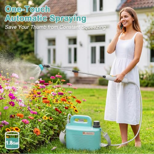 Battery Powered Garden Sprayer 1.8 Gallon, Lightweight 3 Nozzles,5 Patterns