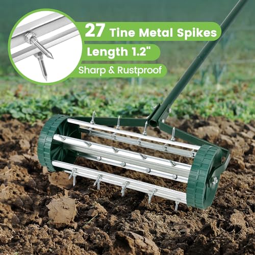 GYMAX Lawn Aerator, 17inch Heavy Duty Rolling Aerator with Sharp Spikes & Anti-Slip Handle, Push Grass Aerator for Lawn, Garden, Yard, Manual Aerator Tool (Basic) - style: Basic