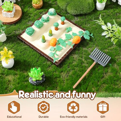 1 Set Mini Shovel Rake Farm Model Kit, Vegetable Figurines Mini Garden Tools, Dollhouse Decorations Miniature Field Scene Landscape Outdoor Small Ornament