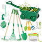 16Pcs Kids Gardening Tools,2-in-1 Kids Garening Wheelbarrow Toys - color: Dark green