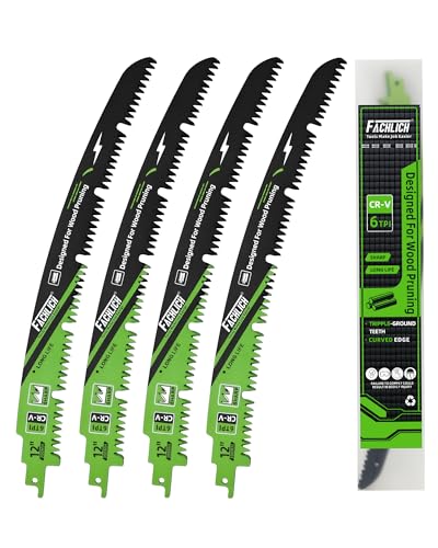 12-Inch Pruning Blades for Wood - Reciprocating Saw Blades Set, FACHLICH Arc Cutting Edge 6TPI Saw Blades for Tree Pruning, Wood Cutting(4 Pack) - size: 300MM(12")