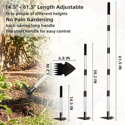 Weed Puller Tool with Long Handle, Weed Rake for Weeding, Hoe Garden Tool