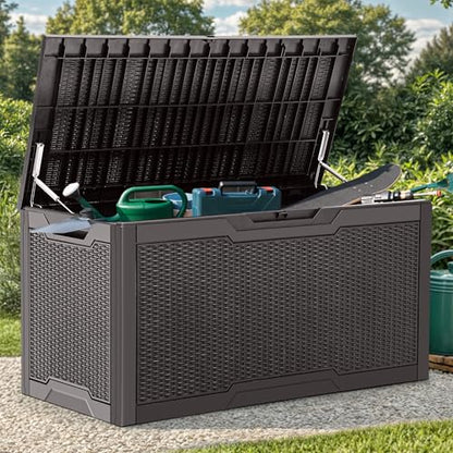 YITAHOME 100 Gallon Resin Deck Box - color: Dark Brown, size: 100 gallon