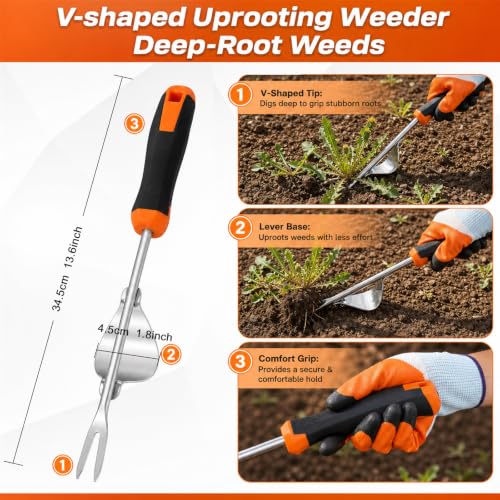 Weed Puller Tool Set, 3 Weeding Tools with Garden Gloves