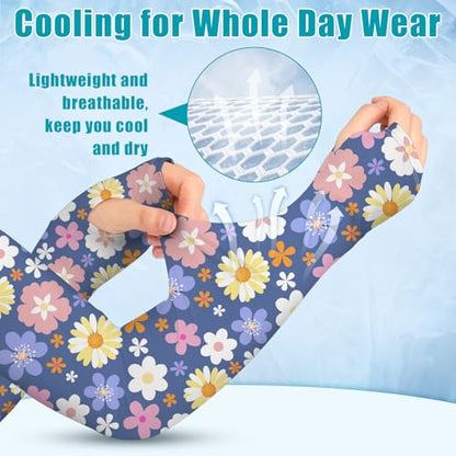 Gardening Sleeves for Women UV Sun Protection with Thumb Hole Anti-Scratch - color: Deep Blue Flower