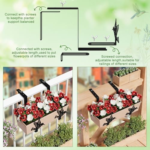 Chumia 4 Pcs Window Box Brackets Adjustable Planter Box Bracket for Railing