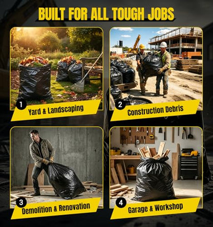 55 Gallon Contractor Garbage Bags Heavy Duty,2 Mil,30 Count,Black