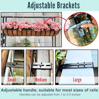 LaLaGreen Railing Planters Box (36", 4 Pack) Black Metal Rectangular Window Flower Box with Coco Liner, Extra Large Wall Hanging Planter for Outdoor Plants Deck Rail Fence Bracket Balcony Porch Decor - size: 36" (91cm) x 4 pack