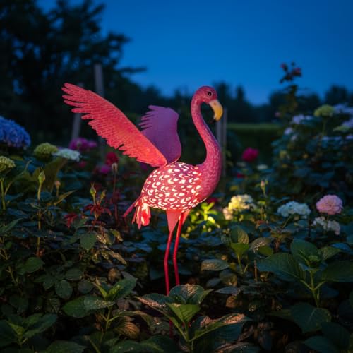 43" Metal Flamingo Garden Sculptures with Solar Light - color: Flamingo 3