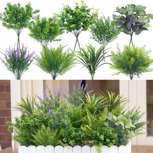 24 Bundles Artificial Greenery for Outdoor Fake Green Plant Eucalyptus Fern - color: Green