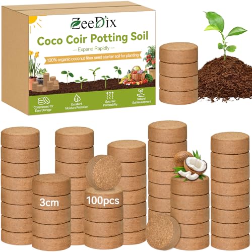ZeeDix 100 Pack 30mm Organic Coco Coir Pellets Seed Starter Soil - size: 30mm-100pack