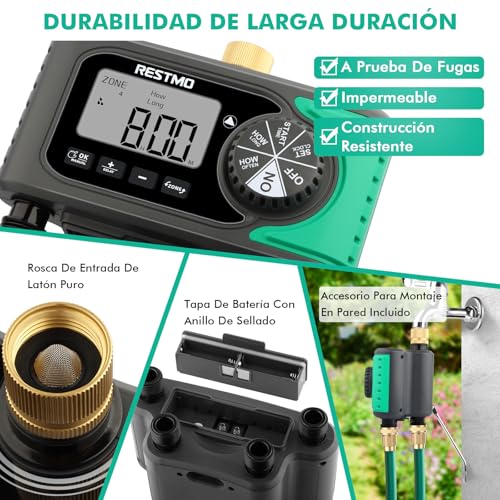 RESTMO 4-Zone Sprinkler Timer, Programmable Water Timer for Garden Hose