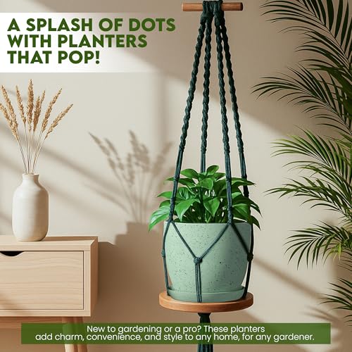 Plant Pots Indoor with Drainage 5 Pack Multi-Size Planters Set Spotty Mint - color: Speckled Mint, size: Pack of 5
