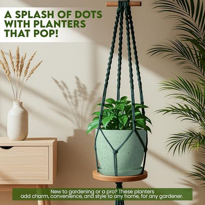 Plant Pots Indoor with Drainage 5 Pack Multi-Size Planters Set Spotty Mint - color: Speckled Mint, size: Pack of 5