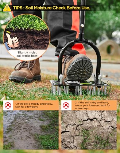 Sakerplus Aerator Lawn Tool, Hand Metal Spike Lawn Aerator - color: Orange Handle
