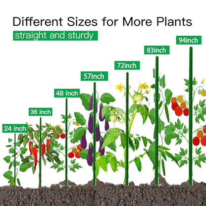 Garden Stakes 57 Inch, Approx 5ft Metal Plant Stakes for Gardening and Farm, 57" Plastic Coated Plant Support for Tomato, Cucumber, Bean, Flower, Potted and More Climbing Plants - size: 57inch, pack of 20