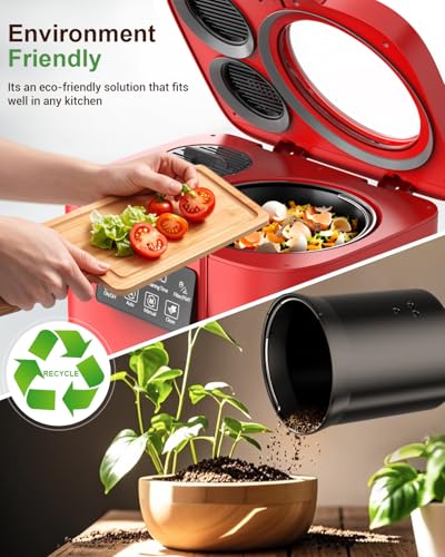 Growell Electric Composter for Kitchen, 4L Odorless Countertop Compost Bin - color: Red