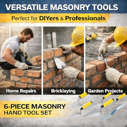 6-Piece Masonry Tool Set, Carbon Steel Bricklaying Tools