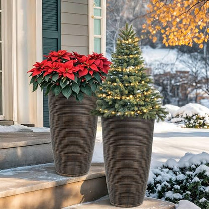 2-Pack 23.5" Bronze Plastic Tapered Planters with Vertical Stripes - color: 23.5" Pp-brushed Bronze