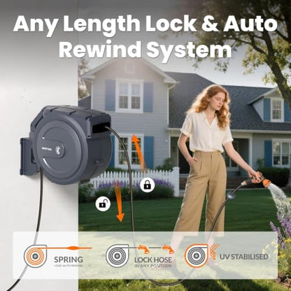 Giraffe Tools Retractable Garden Hose Reel Auto Rewind Wall Mount 1/2"100FT - size: 1/2''100ft Swivel Bracket