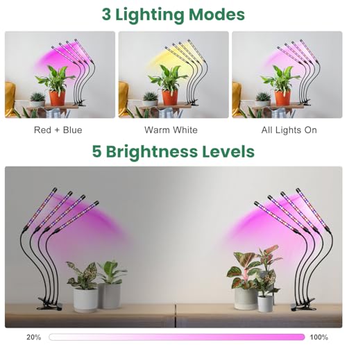 Garpsen Grow Lights for Indoor Plants, Full Spectrum with Clip, 4 Head - size: (1 Pack)4 Arms