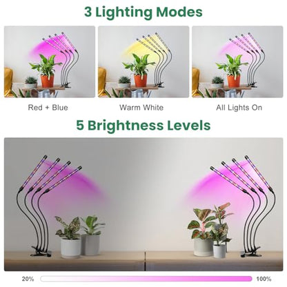 Garpsen Grow Lights for Indoor Plants, Full Spectrum with Clip, 4 Head - size: (1 Pack)4 Arms