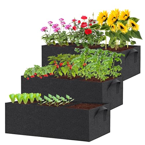 3 Pack Fabric Raised Garden Bed, 22 Gallon 3x1x1 FT Garden Growing Bag