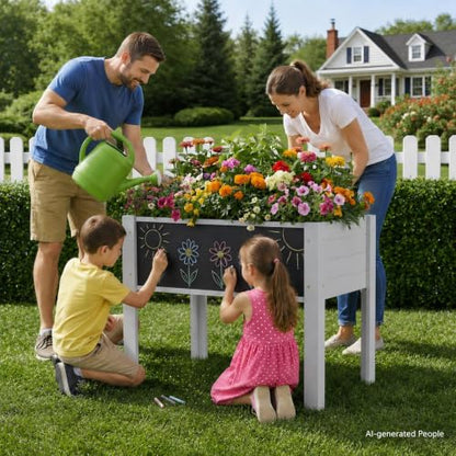 Raised Garden Bed with DIY Chalkboard, 30 x 24 x 18 inch, Gray - color: Gray