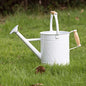 1 Gallon White Metal Watering Can with Wooden Handles - color: White, size: 1 Gallon