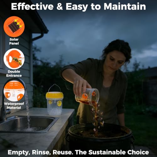 2 Pack Solar Wasp Traps Outdoor Hanging - color: Orange & Yellow