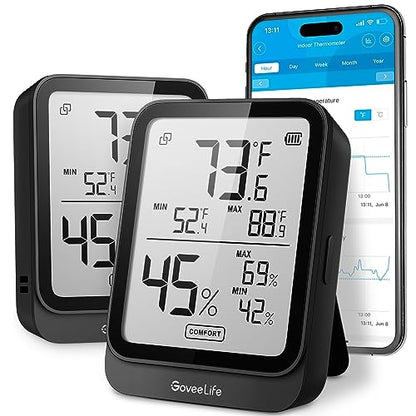 GoveeLife Bluetooth Hygrometer Thermometer H5104, LCD Digital Black 2-Pack - color: Black, size: 2Pack