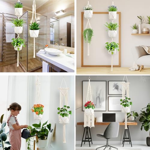 Macrame Plant Hangers, 6Pack Hanging Plant Holders Indoor, Ivory - color: Ivory
