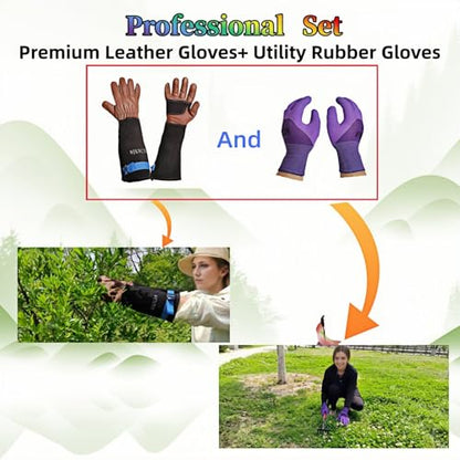 Cow Leather Adjustable Thorn Proof Gardening Gloves - color: Black-brown, size: Medium