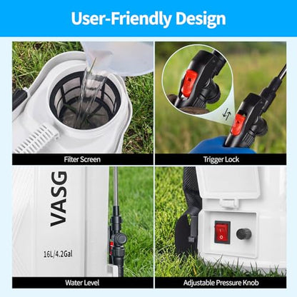 Battery Powered Backpack Sprayer 4 Gallon, 21V 2.6Ah Electric Sprayer - color: White