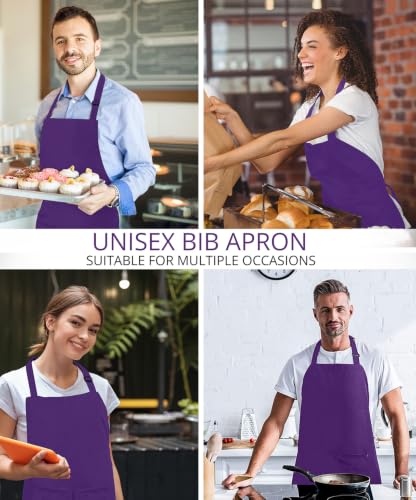Utopia Kitchen Bib Aprons 2 Pack Adjustable With 2 Pockets - color: Purple
