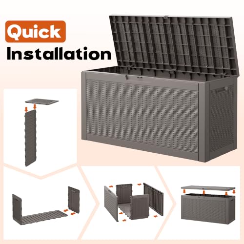 Outdoor Deck Storage Box, Waterproof,Grey,72 Gallon - color: Striped Gray, style: 72 Gallon