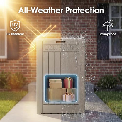 Greesum 52 Gallon Extra Large Deck Box with Lock, Light Coffee - color: Light Coffee, size: 52 Gallon