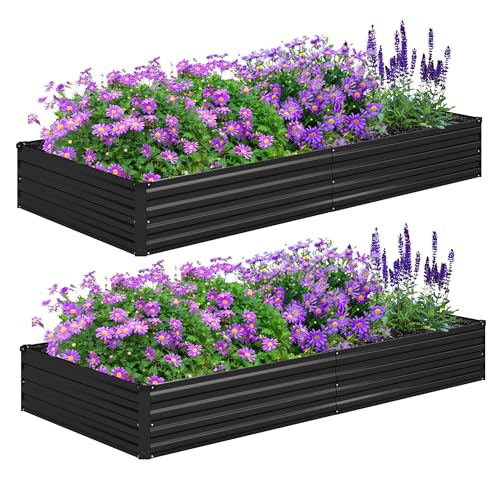 Foxlang 8x4x1ft(2 PCS) Galvanized Raised Garden Bed - color: Black
