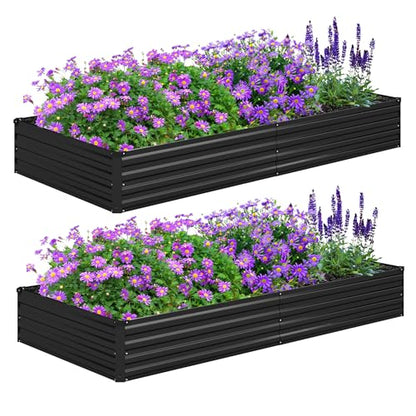 Foxlang 8x4x1ft(2 PCS) Galvanized Raised Garden Bed - color: Black