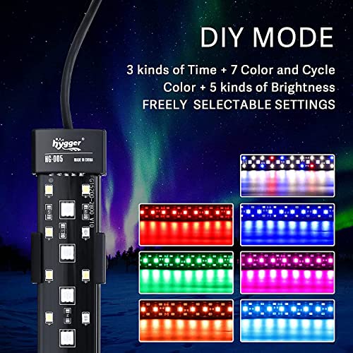 hygger 24/7 Mode Submersible Aquarium LED Light, Full Spectrum Hidden Fish Tank Light with 3 Rows Beads 7 Colors Auto On Off Sunrise-Daylight-Moonlight, Adjustable Timer Brightness - size: 15.9in 10W