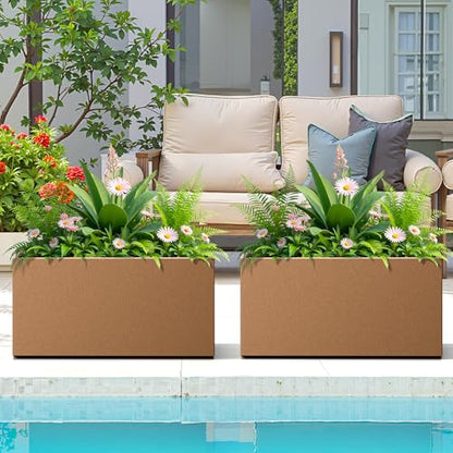 FENCY Large Metal Rectangle Planter Box for Outside - color: Brown, size: 32" L x 10" W x 16.3" H